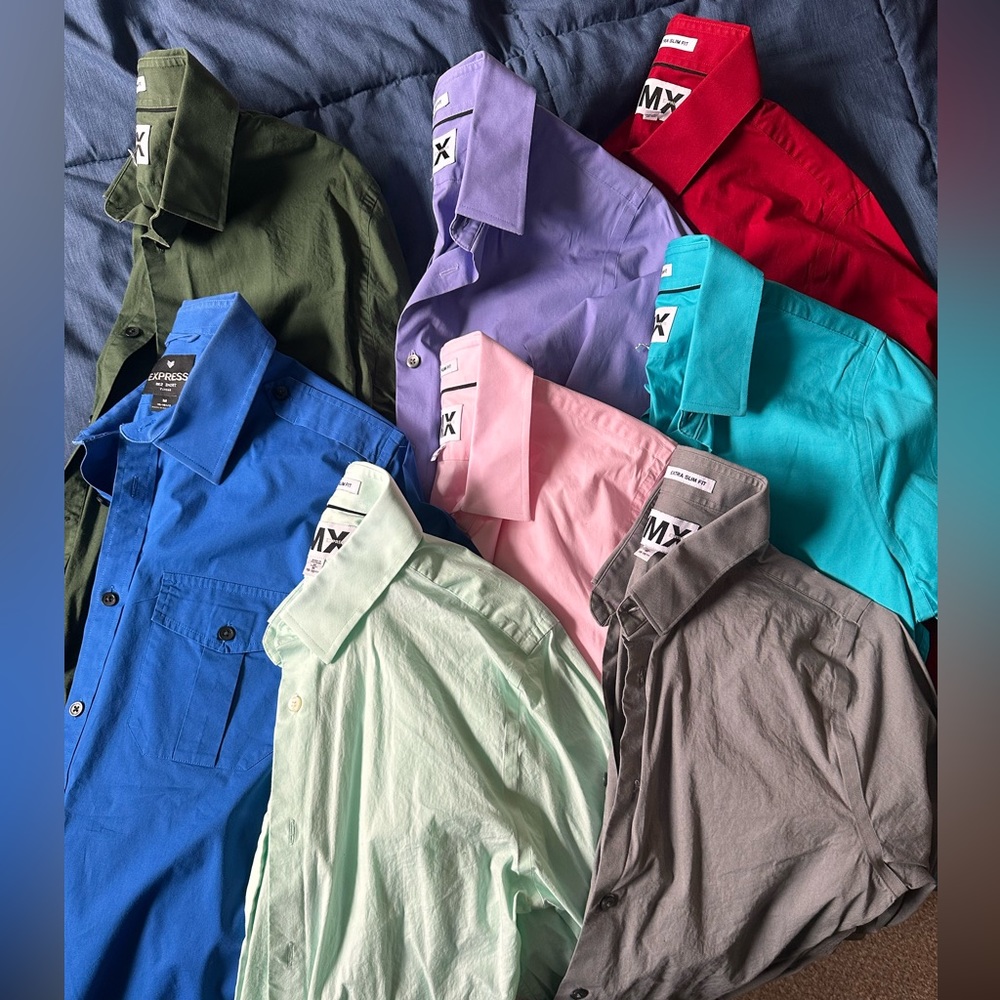 Men's extra slim fit dress shirts from express. (7 extra slim fit, 1 random)